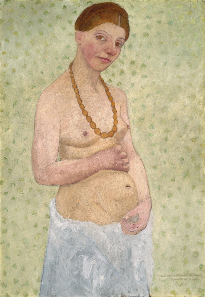 保拉·莫德松-贝克尔（Paula Modersohn-Becker，德国画家）高清油画作品-《结婚六周年自画像（1906年）》