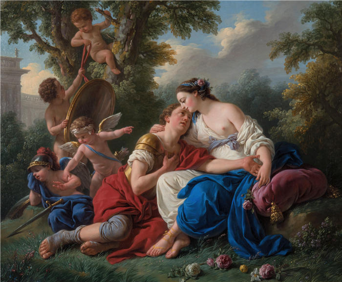 路易斯-让-弗朗索瓦·拉格尼（Louis-Jean-François Lagrenée，法国画家）高清油画作品-《雷诺与阿米德 (1766)》