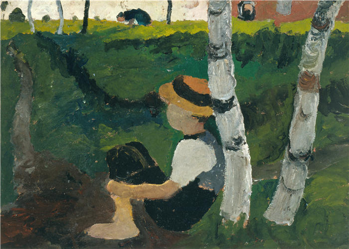 保拉·莫德松-贝克尔（Paula Modersohn-Becker，德国画家）高清油画作品-《白桦树下的男孩（1900）》