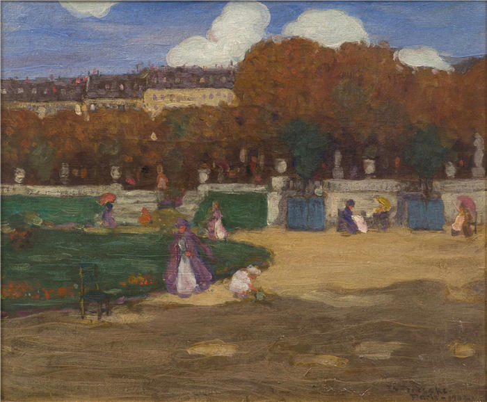 弗雷德里克·卡尔·弗里塞克（Frederick Carl Frieseke，美国画家）高清作品-《卢森堡花园，巴黎（1902 年）》