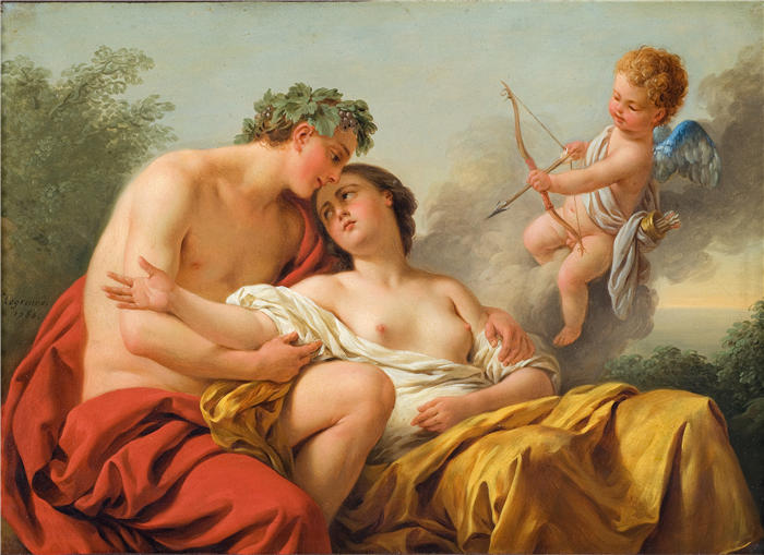 路易斯-让-弗朗索瓦·拉格尼（Louis-Jean-François Lagrenée，法国画家）高清油画作品-《巴克斯和阿里阿德涅 (1768)》