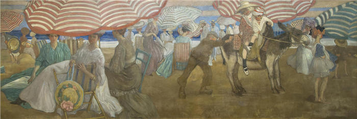 弗雷德里克·卡尔·弗里塞克（Frederick Carl Frieseke，美国画家）高清作品-《海滩的下午（1905-1906）》