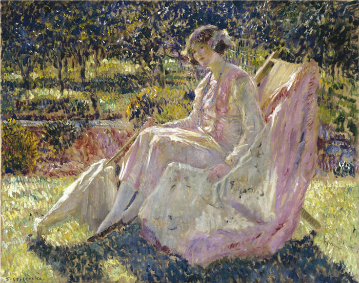 弗雷德里克·卡尔·弗里塞克（Frederick Carl Frieseke，美国画家）高清作品-《日光浴 (1908-1918)》