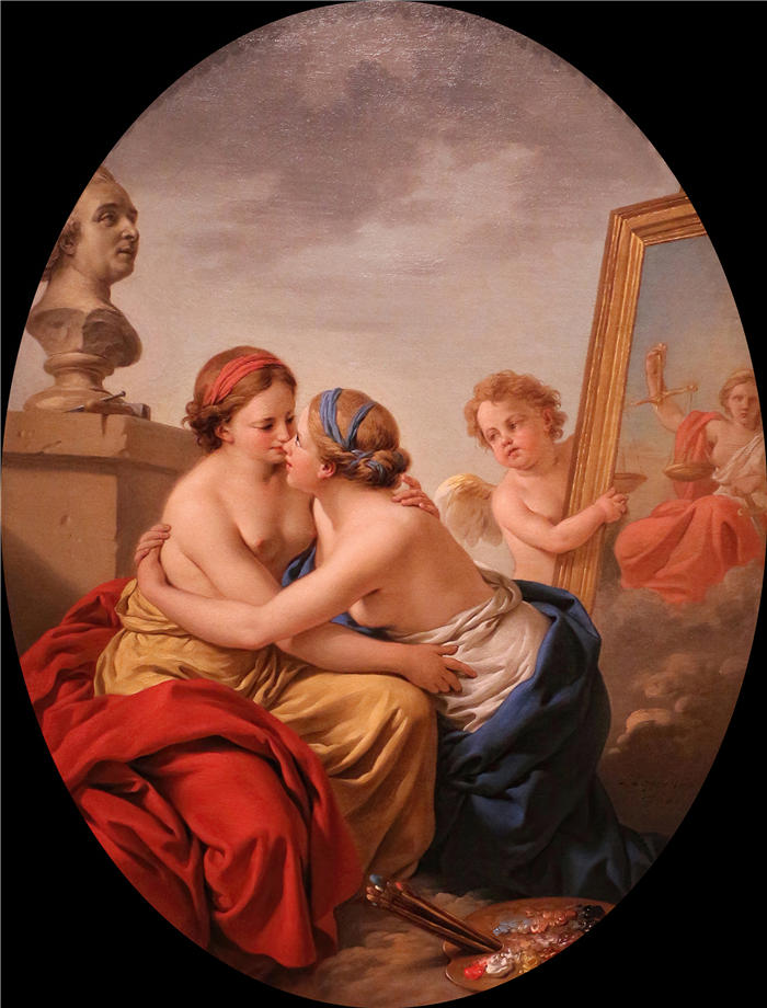 路易斯-让-弗朗索瓦·拉格尼(Louis-Jean-François Lagrenée,法国画家)高清油画作品-《绘画与雕塑的结合(1768) (1)》