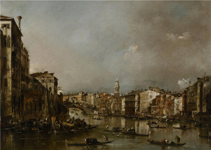 弗朗切斯科·瓜迪（Francesco Guardi，意大利画家)高清作品-《查看大运河朝向里亚托（约 1785 年）》