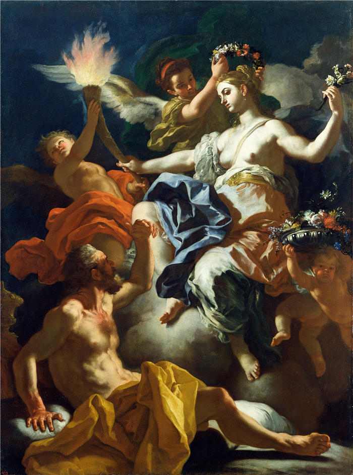 弗朗切斯科·索利梅纳 （ Francesco Solimena，意大利画家）高清作品-《奥罗拉离开提托诺斯 (1704)》