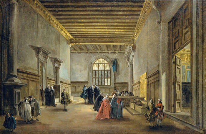 弗朗切斯科·瓜迪（Francesco Guardi，意大利画家)高清作品-《Sala del Maggior Consiglio 的前厅（约 1765-68 年）》