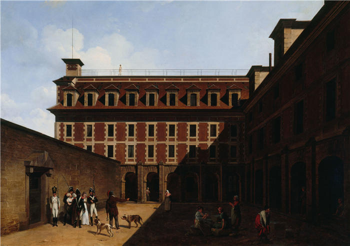 路易·莱奥波德·博伊（Louis Léopold Boilly，法国画家）高清作品-《马德隆内监狱－方丹街（1810年）》