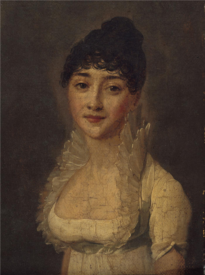 路易·莱奥波德·博伊（Louis Léopold Boilly，法国画家）高清作品-《穿着白色连衣裙的女性肖像（约1805年）》