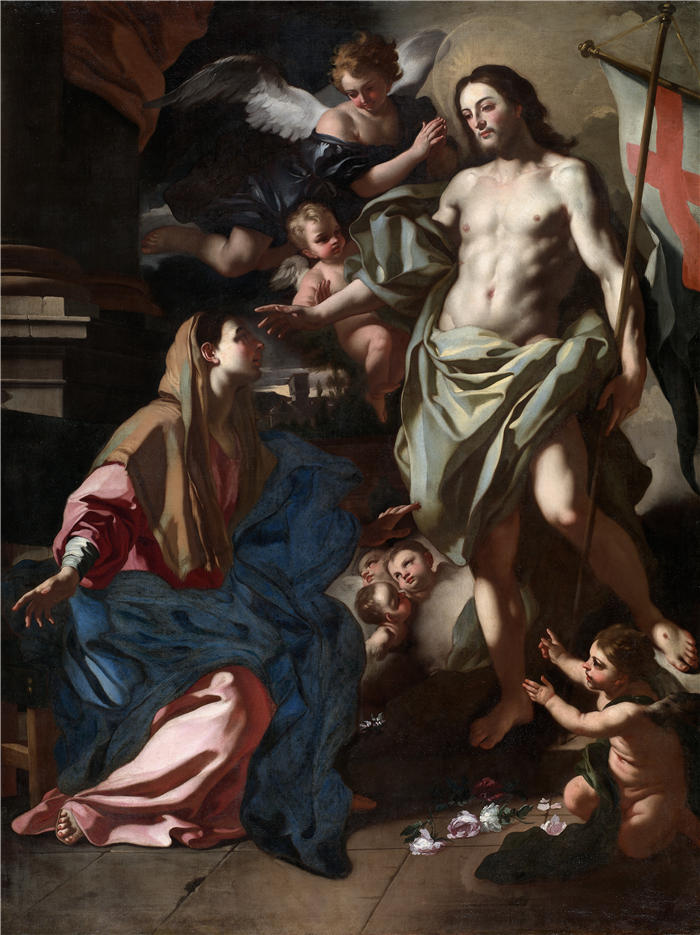 弗朗切斯科·索利梅纳 （ Francesco Solimena，意大利画家）高清作品-《复活的基督向圣母显现（约 1708 年）》