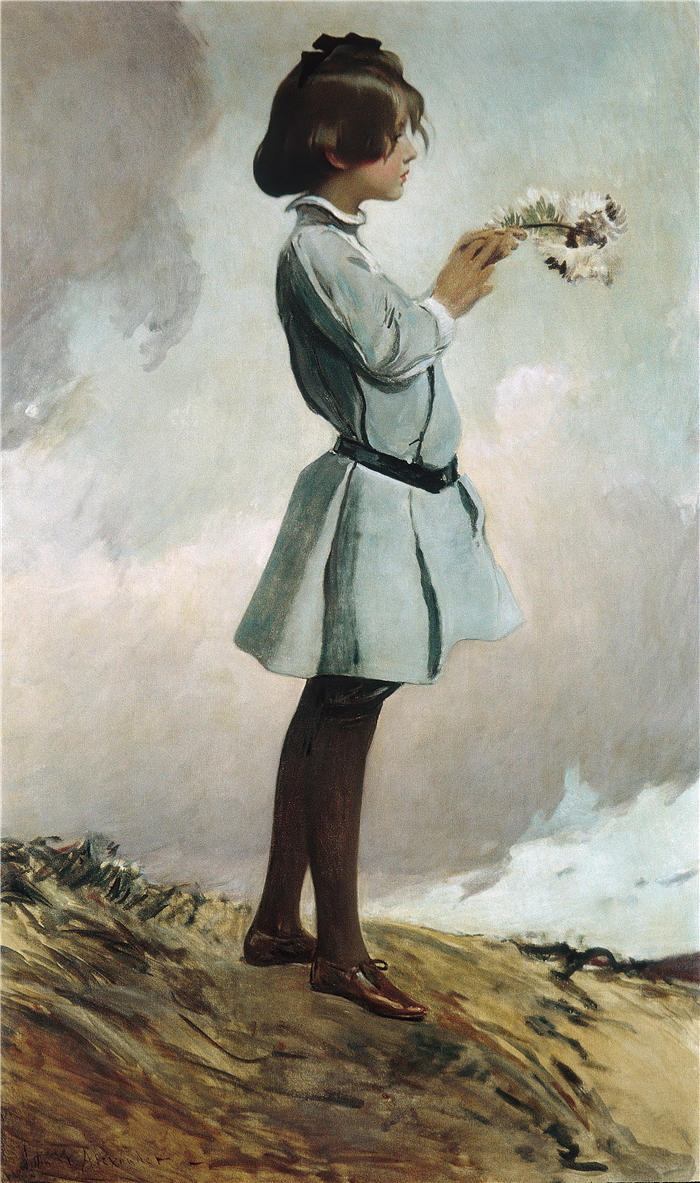 约翰·怀特·亚历山大（John White Alexander，美国画家）高清作品-《杰拉尔丁·罗素 (1902 或 1903)》