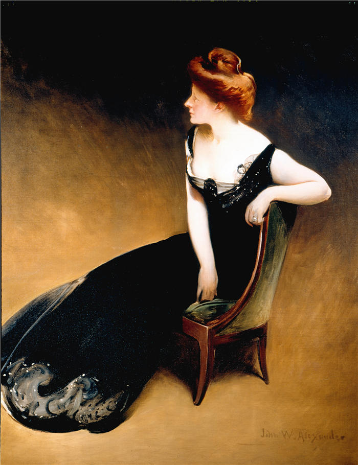 约翰·怀特·亚历山大（John White Alexander，美国画家）高清作品-《V 夫人的肖像，Herman Duryea 夫人（1898 年）》