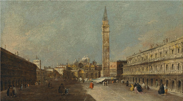弗朗切斯科·瓜迪（Francesco Guardi，意大利画家)高清作品-《威尼斯，圣马可广场向东看大教堂的景色》