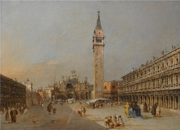弗朗切斯科·瓜迪（Francesco Guardi，意大利画家)高清作品-《圣马可广场与大教堂和钟楼》