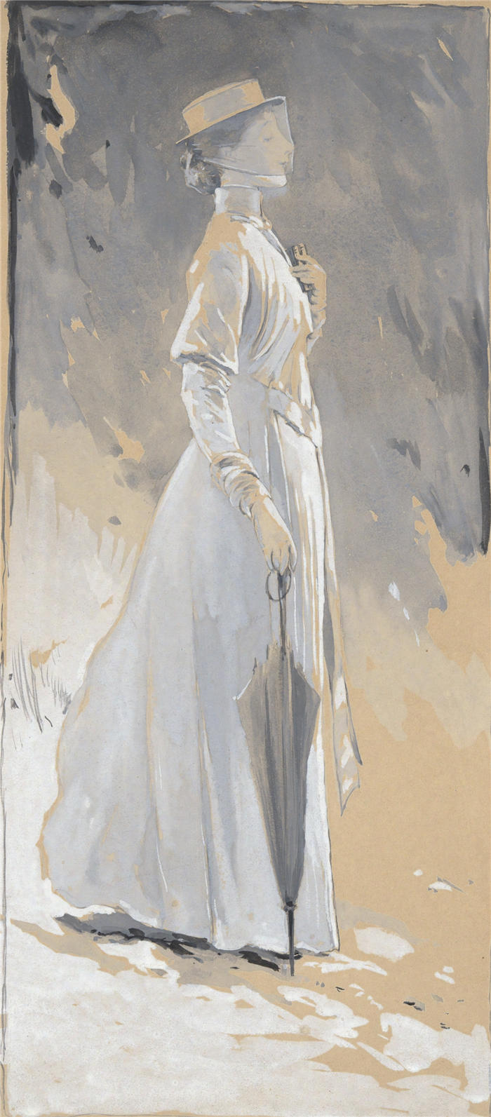 约翰·怀特·亚历山大（John White Alexander，美国画家）高清作品-《白衣年轻女子》