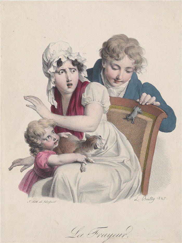 路易·莱奥波德·博伊（Louis Léopold Boilly，法国画家）高清作品-《恐惧（1825）》