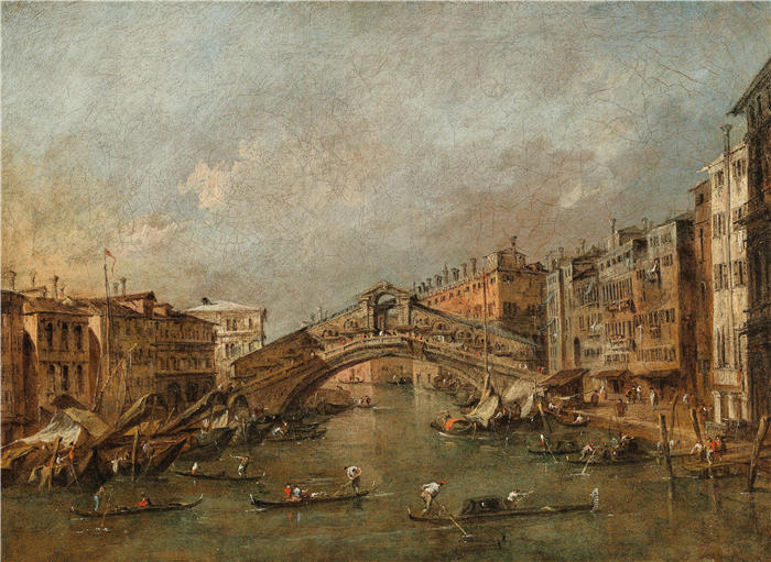 弗朗切斯科·瓜迪（Francesco Guardi，意大利画家)高清作品-《威尼斯的里亚托桥》