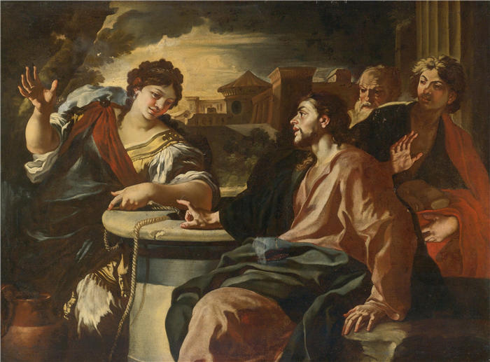 弗朗切斯科·索利梅纳 （ Francesco Solimena，意大利画家）高清作品-《基督与撒玛利亚妇人》