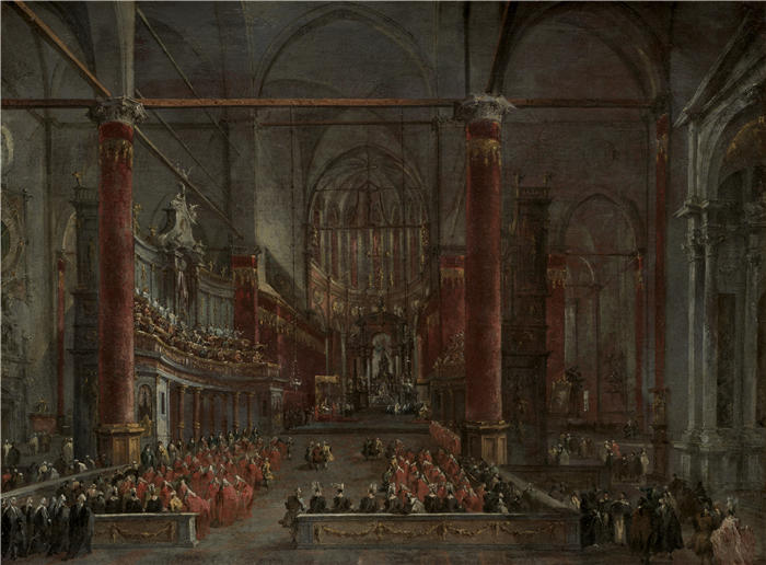 弗朗切斯科·瓜迪（Francesco Guardi，意大利画家)高清作品-《SS的教皇仪式。Giovanni e Paolo，威尼斯，1782 年（约 1783 年）》