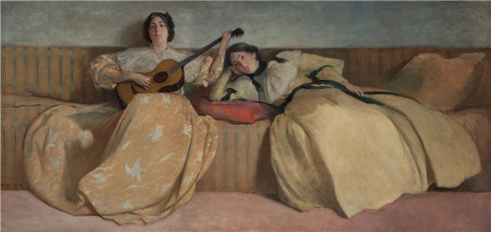 约翰·怀特·亚历山大（John White Alexander，美国画家）高清作品-《音乐室面板（1894 年）》
