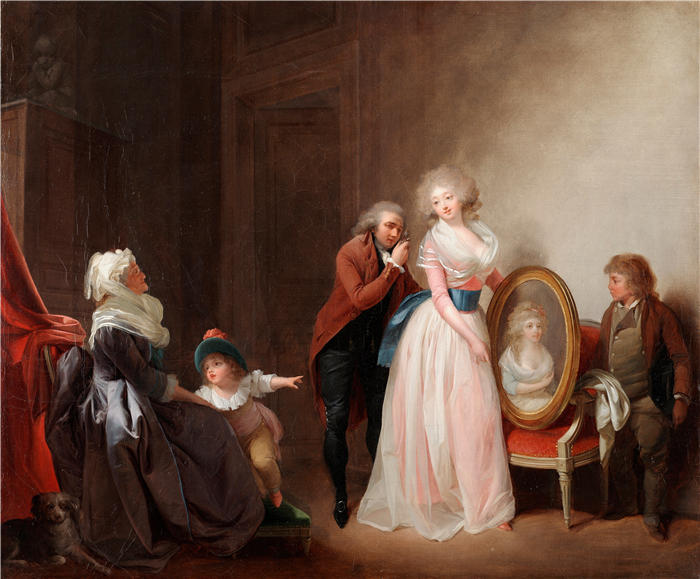 路易·莱奥波德·博伊（Louis Léopold Boilly，法国画家）高清作品-《展示她的肖像的女人（约 1790 年）》