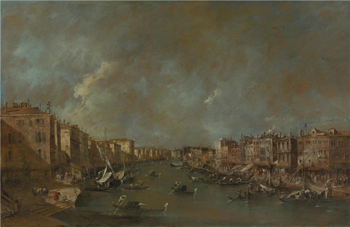 弗朗切斯科·瓜迪（Francesco Guardi，意大利画家)高清作品-《从 Ponte di Rialto 俯瞰大运河（1775 年后）》