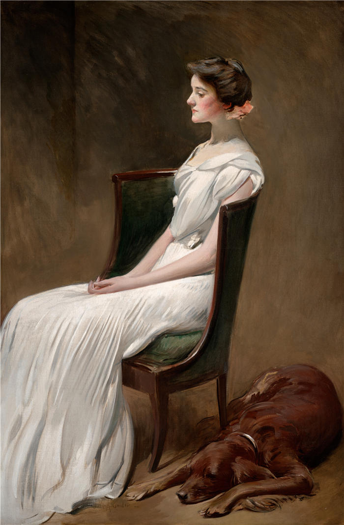 约翰·怀特·亚历山大（John White Alexander，美国画家）高清作品-《多萝西·昆西·罗斯福小姐 (1901–1902)》