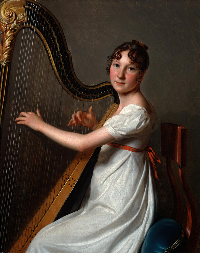 路易·莱奥波德·博伊（Louis Léopold Boilly，法国画家）高清作品-《年轻的竖琴手（约 1804-1806 年）》