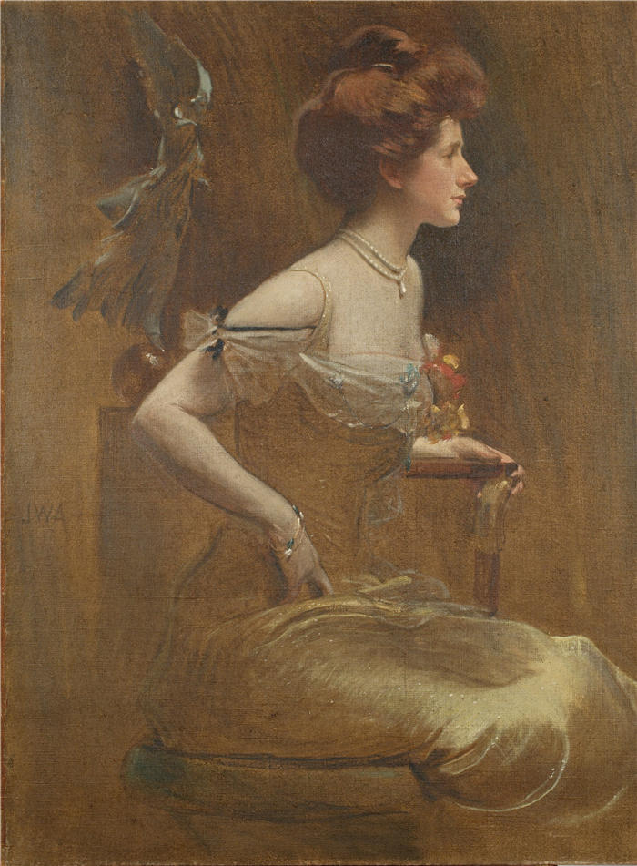 约翰·怀特·亚历山大（John White Alexander，美国画家）高清作品-《托马斯·黑斯廷斯夫人（约 1901 年）》