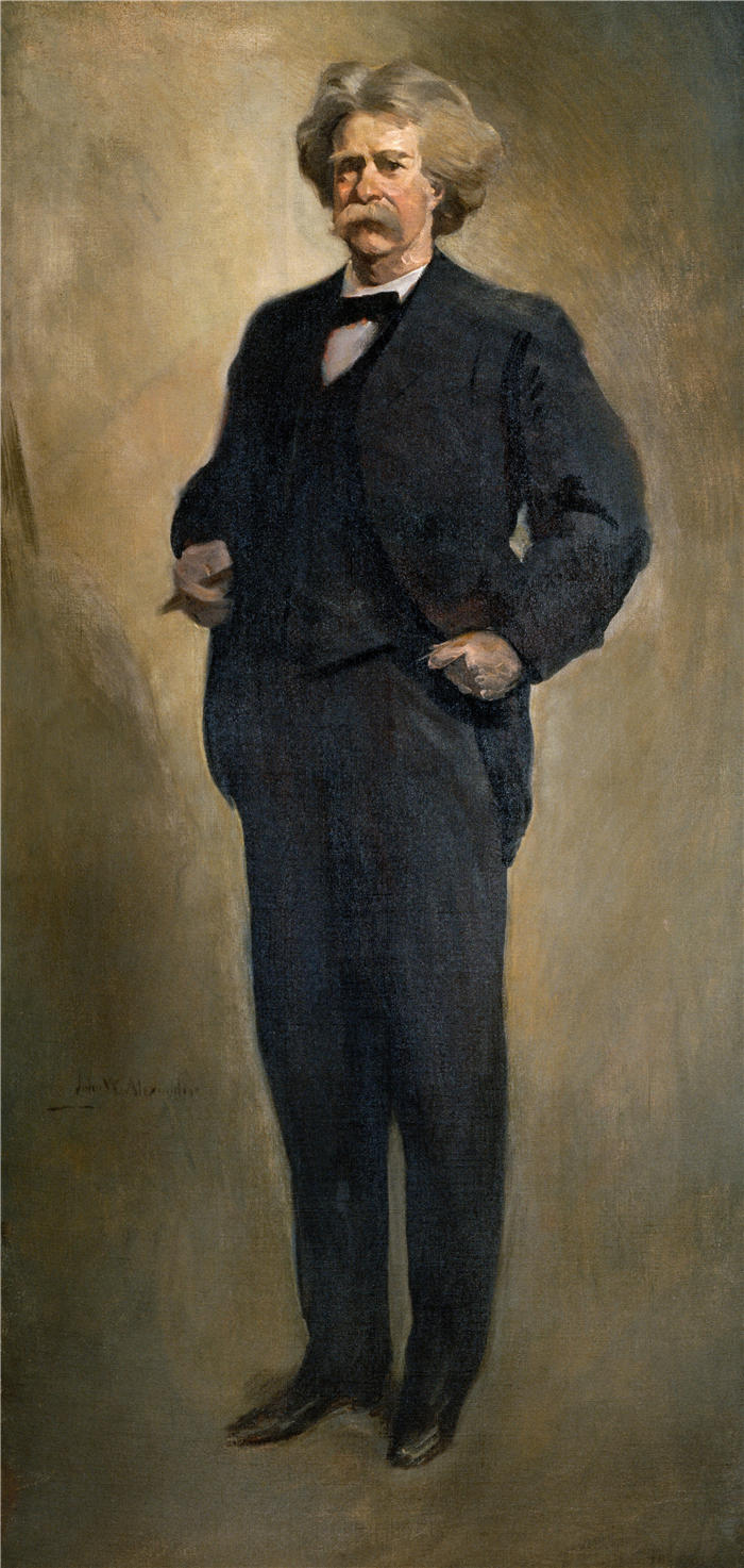 约翰·怀特·亚历山大（John White Alexander，美国画家）高清作品-《塞缪尔·克莱门斯的肖像（马克·吐温）（1912 年）》