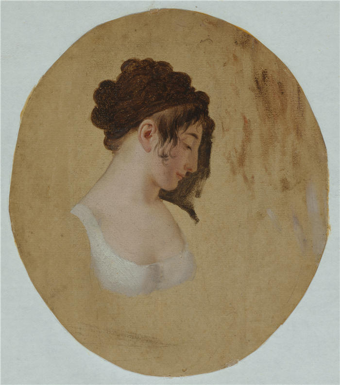 路易·莱奥波德·博伊（Louis Léopold Boilly，法国画家）高清作品-《一位年轻女子的头像（约 1794 年）》