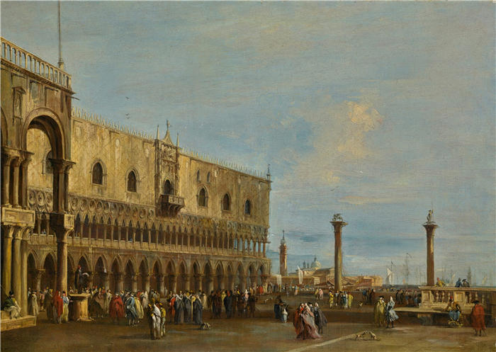 弗朗切斯科·瓜迪（Francesco Guardi，意大利画家)高清作品-《威尼斯，与公爵宫一起向南看》