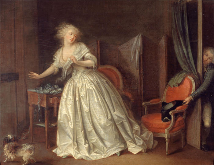 路易·莱奥波德·博伊（Louis Léopold Boilly，法国画家）高清作品-《匆忙离去（1790）》
