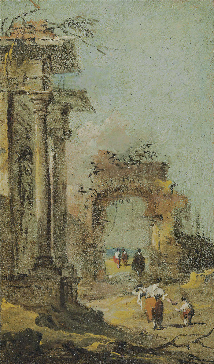 弗朗切斯科·瓜迪(Francesco Guardi,意大利画家)高清作品-《建筑遗迹与人物的随想曲》