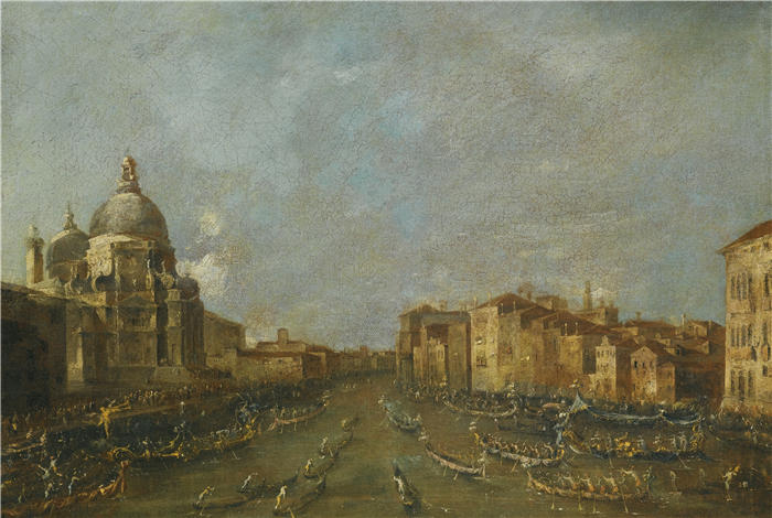 弗朗切斯科·瓜迪（Francesco Guardi，意大利画家)高清作品-《威尼斯，在圣玛丽亚德拉礼炮附近的大运河上的一个节日》