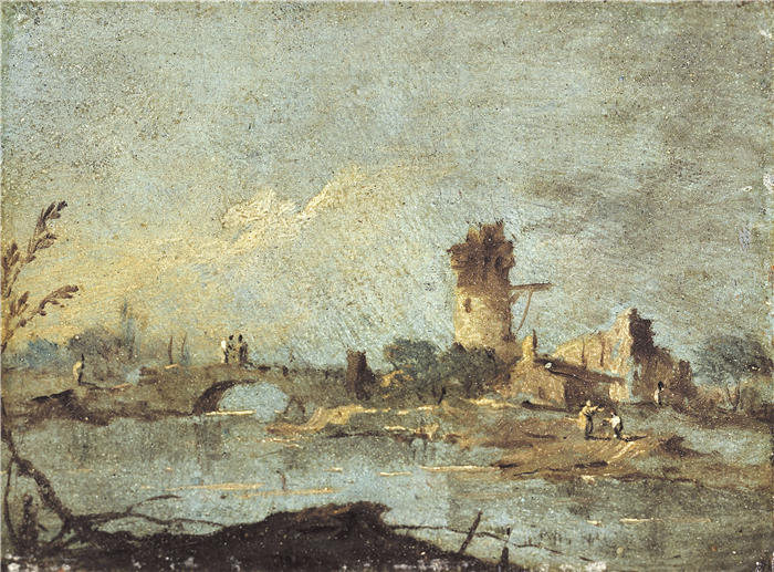弗朗切斯科·瓜迪（Francesco Guardi，意大利画家)高清作品-《质朴的奇想，桥和塔都倒塌了》