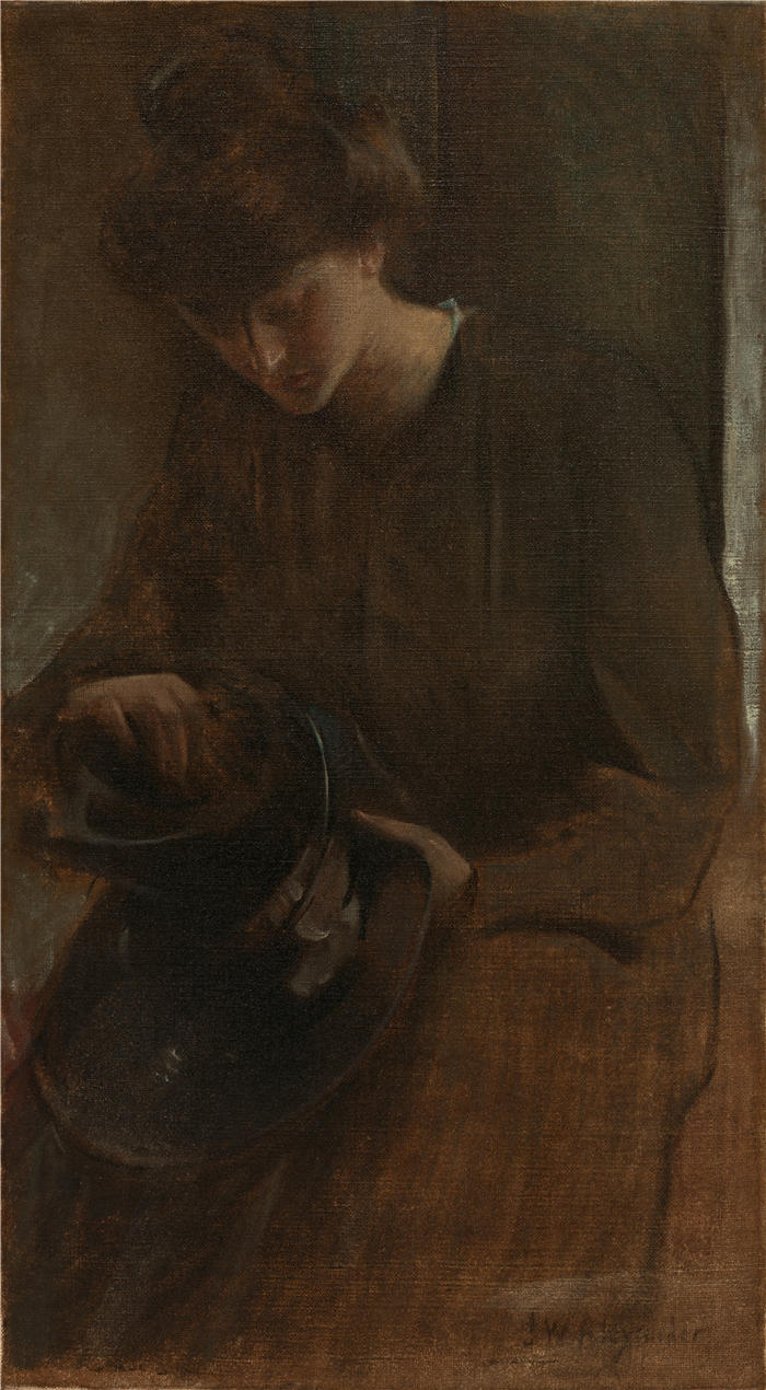 约翰·怀特·亚历山大（John White Alexander，美国画家）高清作品-《一个勤劳的人（约 1898 年）》