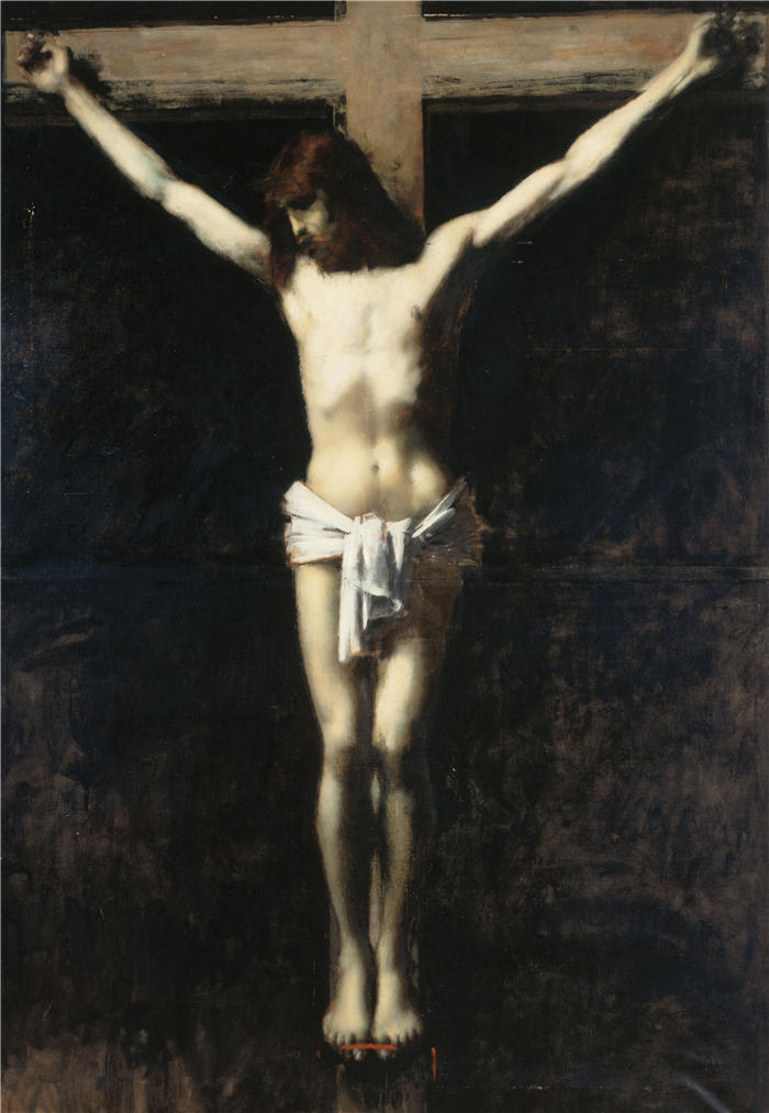 让-雅克·亨纳 (Jean-Jacques Henner，法国画家)高清油画作品-《十字路口基督 (1889-1892)》