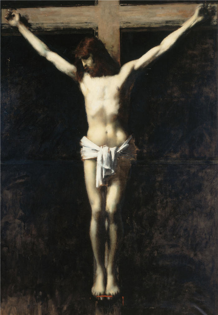 让-雅克·亨纳 (Jean-Jacques Henner,法国画家)高清油画作品-《十字路口基督 (1889-1892)》