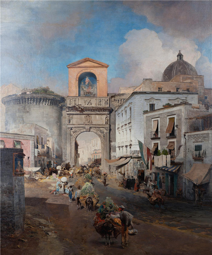奥斯瓦尔德·阿亨巴赫(Oswald Achenbach,德国画家)高清作品-《去市场(1879)》