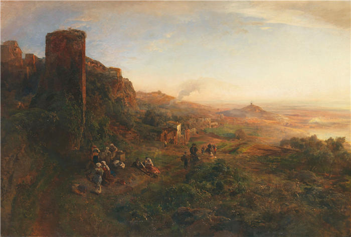 奥斯瓦尔德·阿亨巴赫(Oswald Achenbach,德国画家)高清作品-《阿尔巴尼亚山脉的夜晚气氛(1890)》