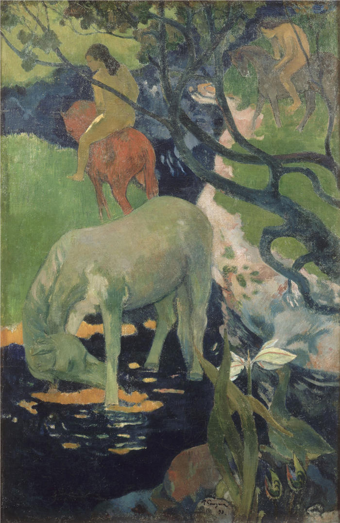 保罗·高更(Paul Gauguin,法国画家)高清作品-《白马 (1898)》