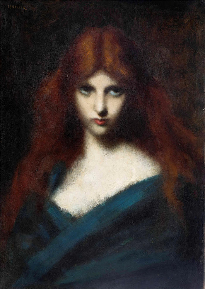 让-雅克·亨纳 (Jean-Jacques Henner，法国画家)高清油画作品-《一个红头发的年轻女孩的肖像》