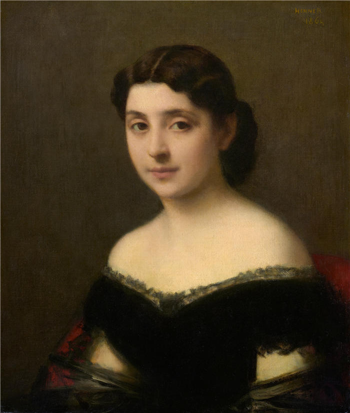 让-雅克·亨纳 (Jean-Jacques Henner，法国画家)高清油画作品-《一个女人的肖像 (1864)》