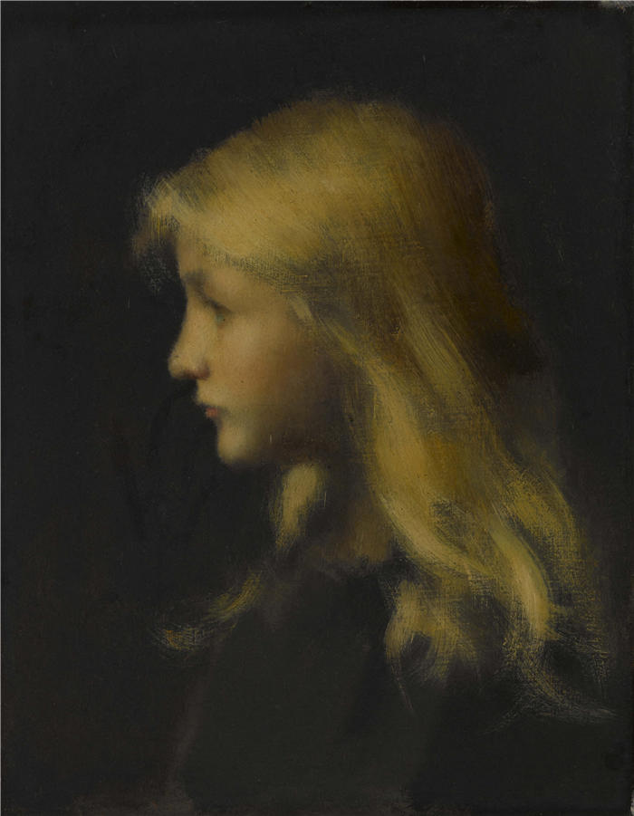 让-雅克·亨纳 (Jean-Jacques Henner，法国画家)高清油画作品-《Fillette 金发女郎 (1900-1902)》