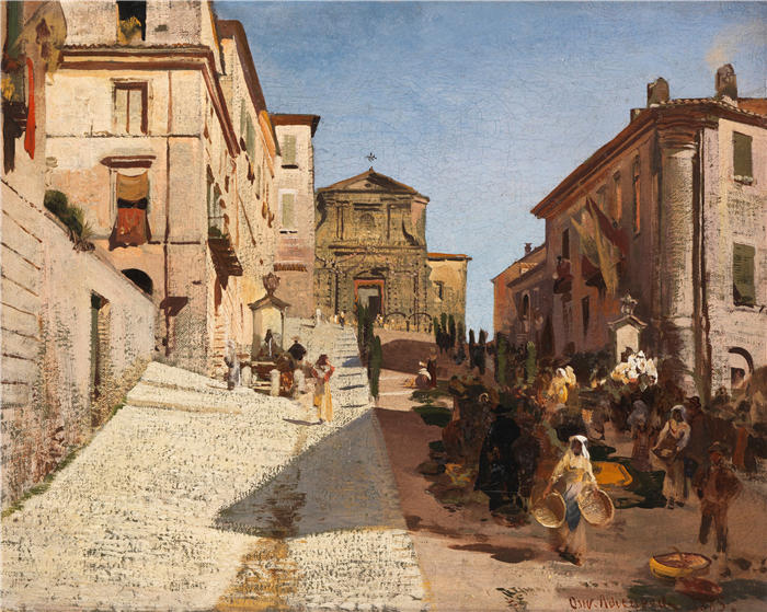 奥斯瓦尔德·阿亨巴赫(Oswald Achenbach,德国画家)高清作品-《圣玛丽亚·德拉·西马教堂》