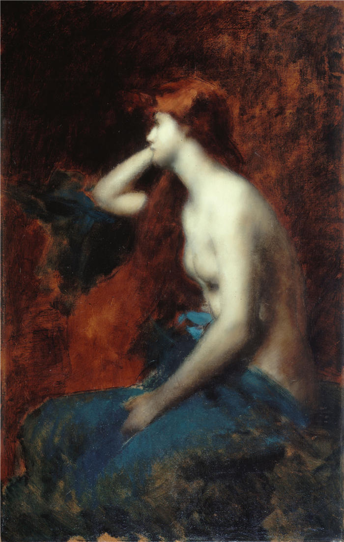让-雅克·亨纳 (Jean-Jacques Henner,法国画家)高清油画作品-《遐想(1904-1905)》