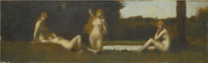 让-雅克·亨纳 (Jean-Jacques Henner,法国画家)高清油画作品-《浴缸出口的仙女(1877)》