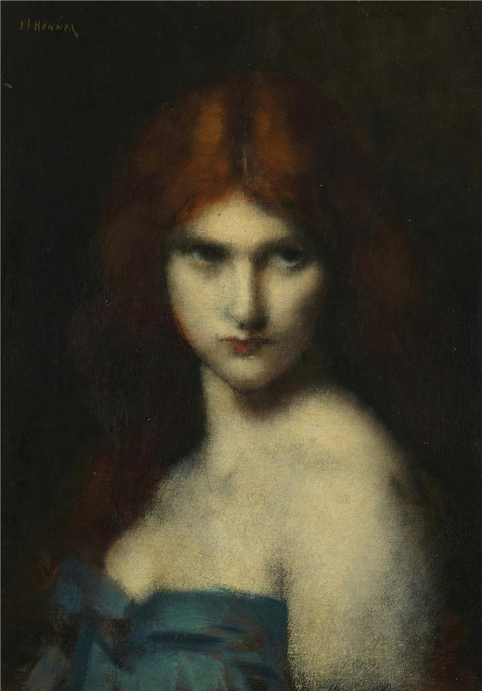 让-雅克·亨纳 (Jean-Jacques Henner，法国画家)高清油画作品-《研究女性头部（约 1887 年）》