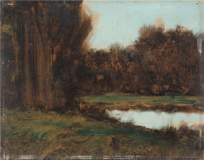 让-雅克·亨纳 (Jean-Jacques Henner，法国画家)高清油画作品-《阿尔萨斯风景，一个池塘（1879-1888）》